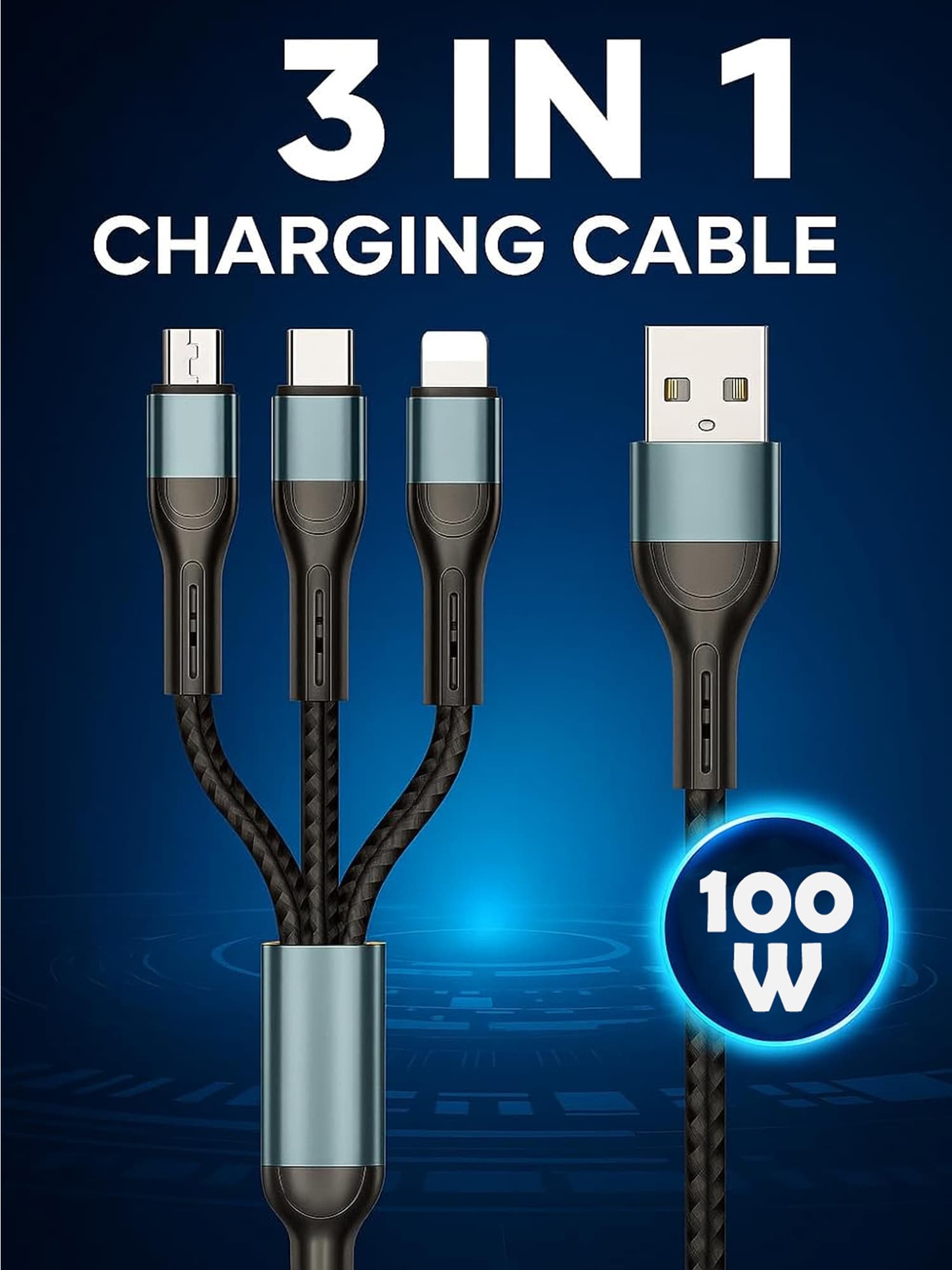 ACTO Mars Car Mobile Charger with 3 in 1 Data Cable Dual USB 4.8 AMP Output Fast Charging 100 Watt & 1200 MM in Black Color 4