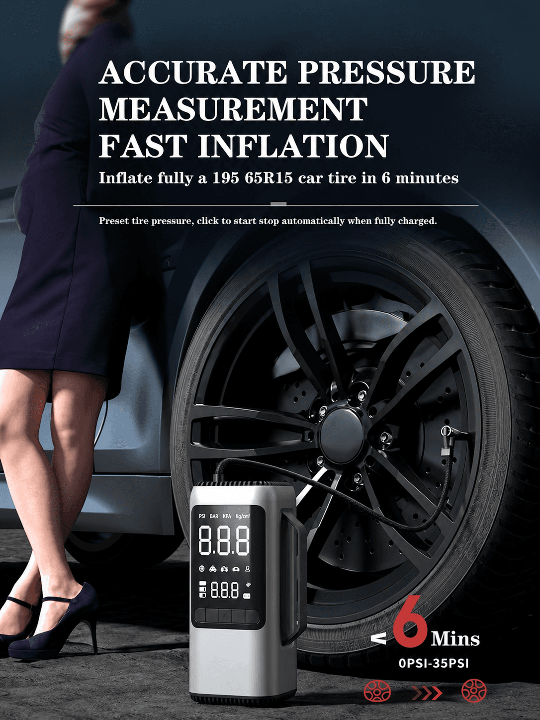 STARQ 6 in1 Jump Starter Battery, Digital Tyre Inflator 150PSI & Vacuum Cleaner, 21000mAh Portable Power Bank LED Light (6in1) 3
