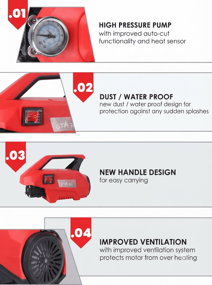 STARQ® W7 2700W | 270 Bar | Heavy Duty High Pressure Washer | Red (Standard) 5
