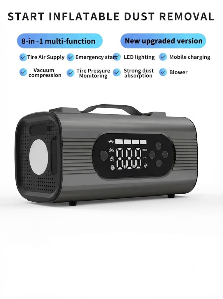 STARQ 8-in-1 Portable Jump Starter with Air Compressor, 18000mAh Battery, 2500A Peak Current, 150PSI Tyre Inflator, LED Emergency Light for Car, Bike & SUV 2