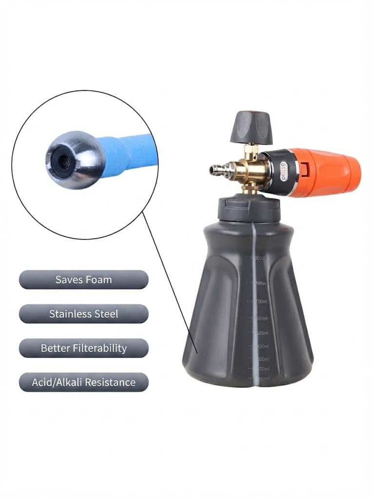 STARQ FoamMaster Heavy-Duty Foam Cannon for Pressure Washer, Pre-Installed Mesh and Orifice with Extra Set Included, Adjustable Spray Nozzle, Brass Connector, Thick Snow Foam for Car and Bike Cleaning 5