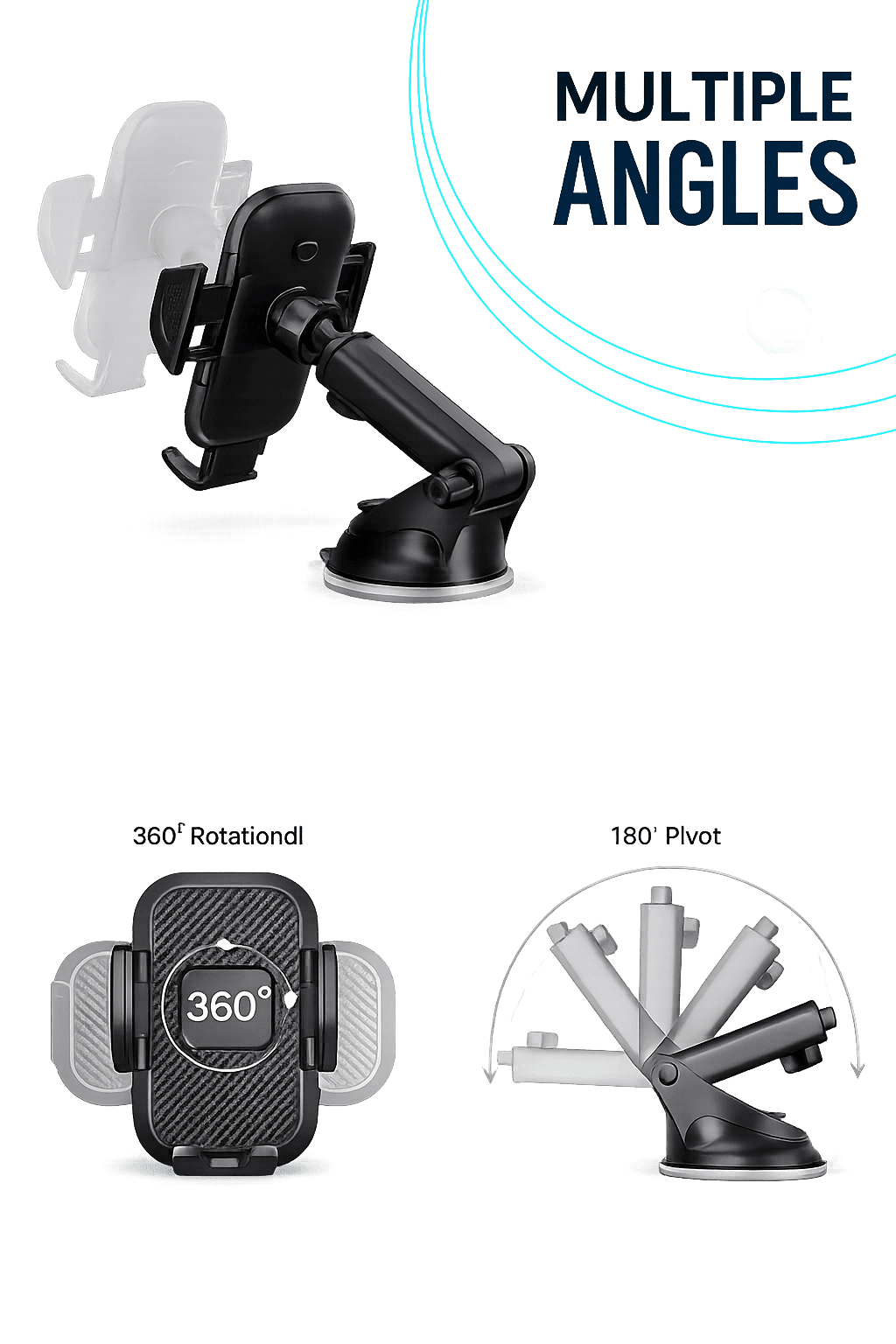 Clamp M
Adjustable Height | 360° Rotation | Suction Cup Mount | 180° Pivot 3