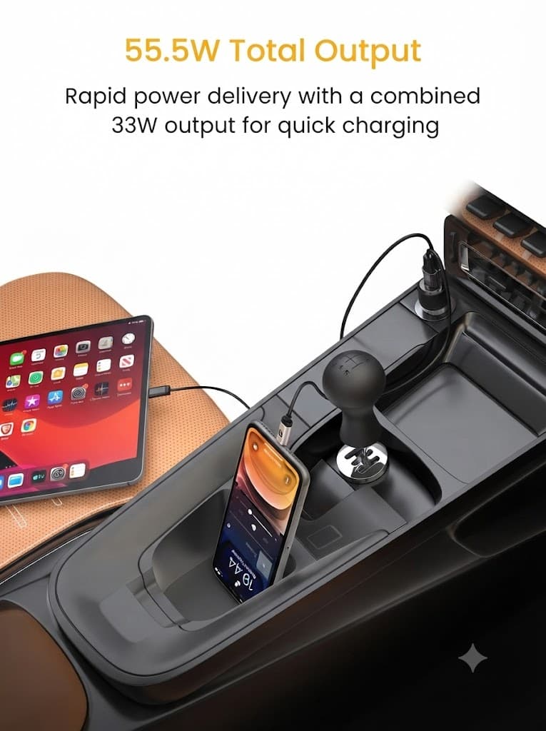 Portronics Car Power View Plus 55.5W Transparent Car Charger, Dual Port Fast Car Charger with 33W Type-C PD & 22.5W USB-A, Charge 2 Devices Simultaneously, for Smartphones, iPhones, Tablets, Earbuds 2