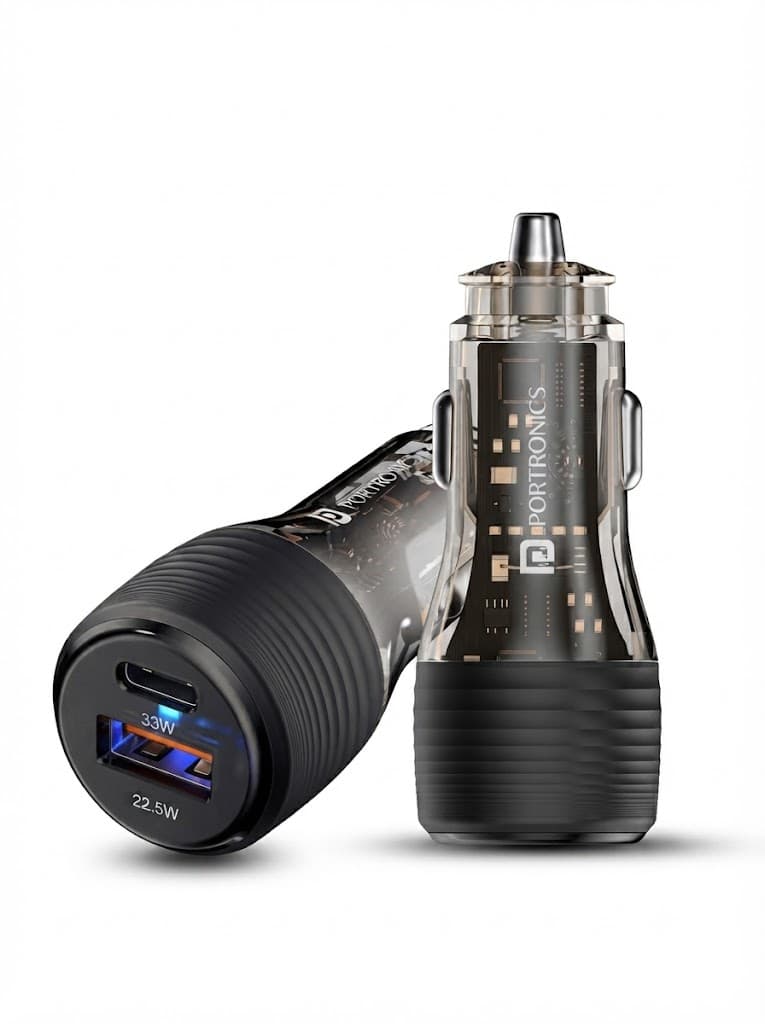 Portronics Car Power View Plus 55.5W Transparent Car Charger, Dual Port Fast Car Charger with 33W Type-C PD & 22.5W USB-A, Charge 2 Devices Simultaneously, for Smartphones, iPhones, Tablets, Earbuds 5
