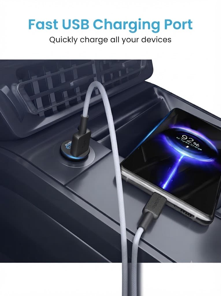 Portronics 65 Watts Car Power 65 Dual Output Fast Car Charger with 100W Type-C Cable (2m), 65W Type-C PD & 18W USB, Charging Adapter Compatible with Cars for iPhone & Android Smartphone, Laptop(Black) 5