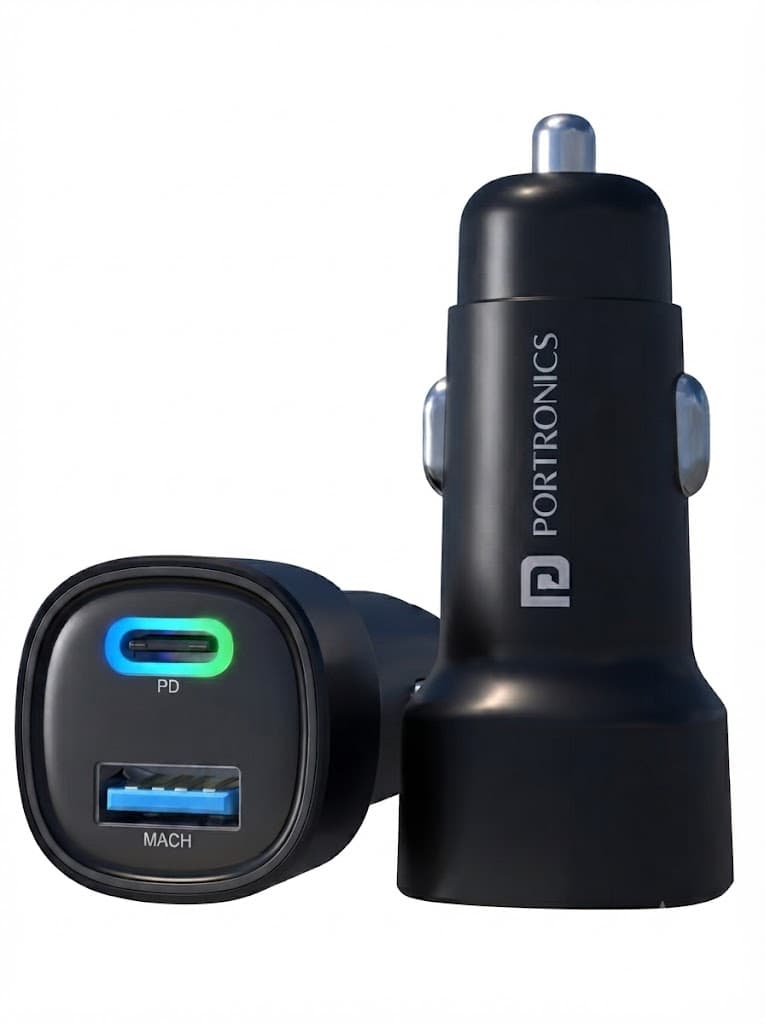 Portronics Car Power 30 Dual Output Fast Car Charger with 30W Type-C PD & 30W USB, LED Indicator, Charging Adapter Compatible with Cars for iPhone & Android Smartphone, Smartwatch(Black) 4