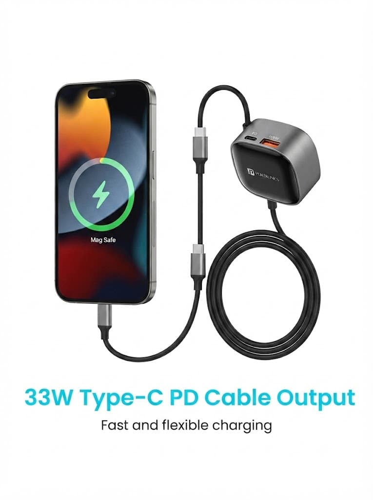 Portronics Car Power Retracto 84W 3 in 1 Car Charger, 80 cm Retractable Cable (33W Type-C PD), Dual Port (18W USB Type-A & 33W Type-C) for Laptop, Android, iPhone, Earbuds and More (Black) 4