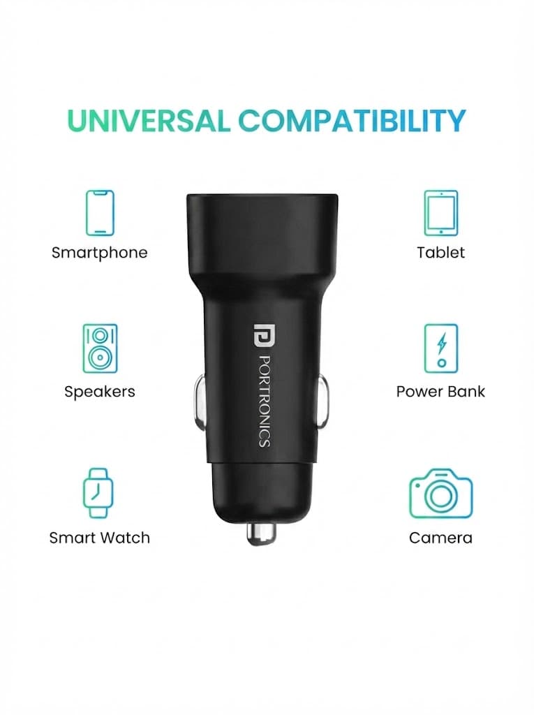 Portronics 80W Dual Output Fast Car Charger with Type-C PD & USB, LED Indicator, Charging Adapter Compatible with Cars for iPhone & Android Smartphone, Smartwatch, Earbud, Power Bank (Black) 4