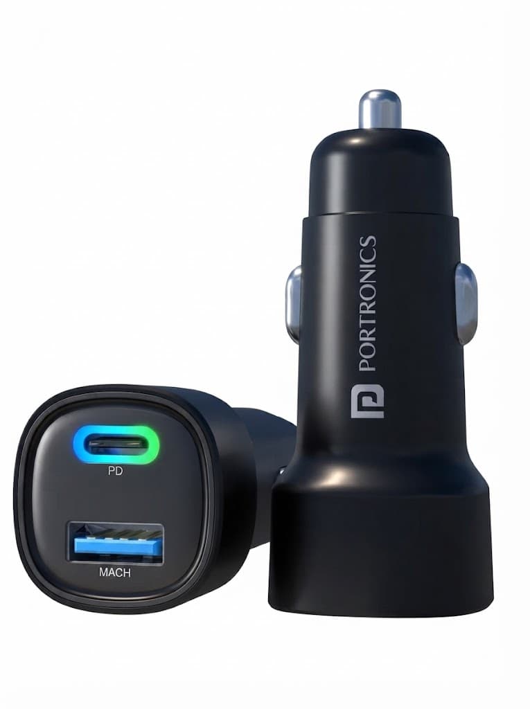 Portronics 80W Dual Output Fast Car Charger with Type-C PD & USB, LED Indicator, Charging Adapter Compatible with Cars for iPhone & Android Smartphone, Smartwatch, Earbud, Power Bank (Black) 5