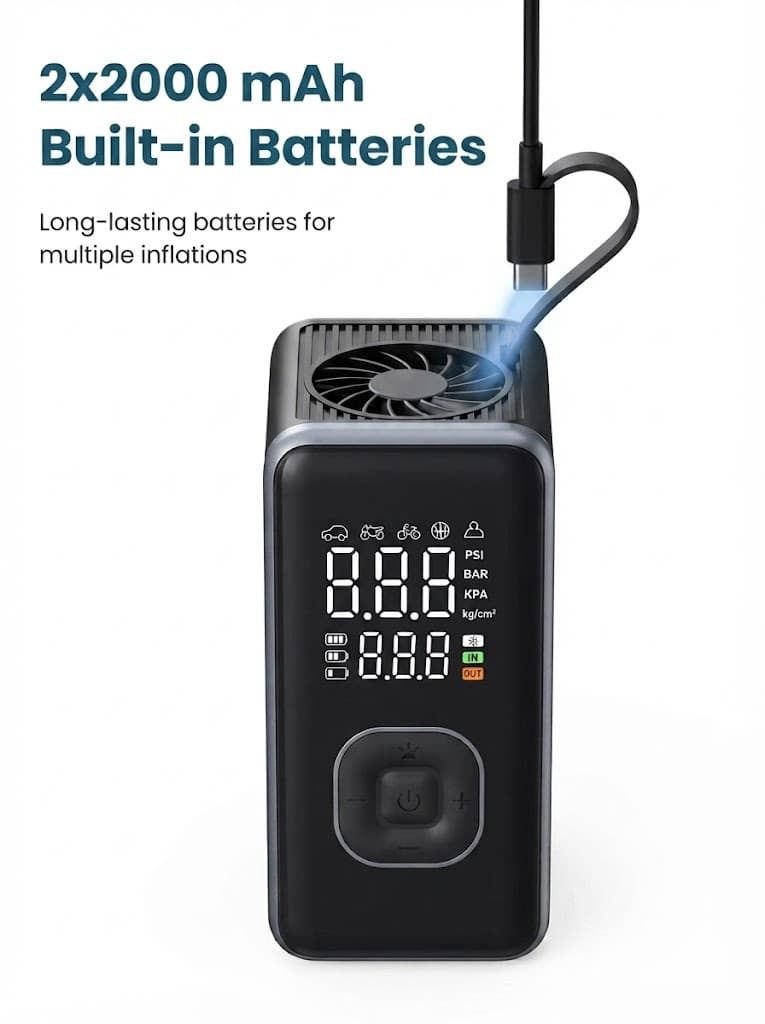 Vayu 8.0
Pre-set Inflation Modes | Built-In Flashlight with SOS | 2 x 2000 mAh Battery | In-Built Hanging Support 3
