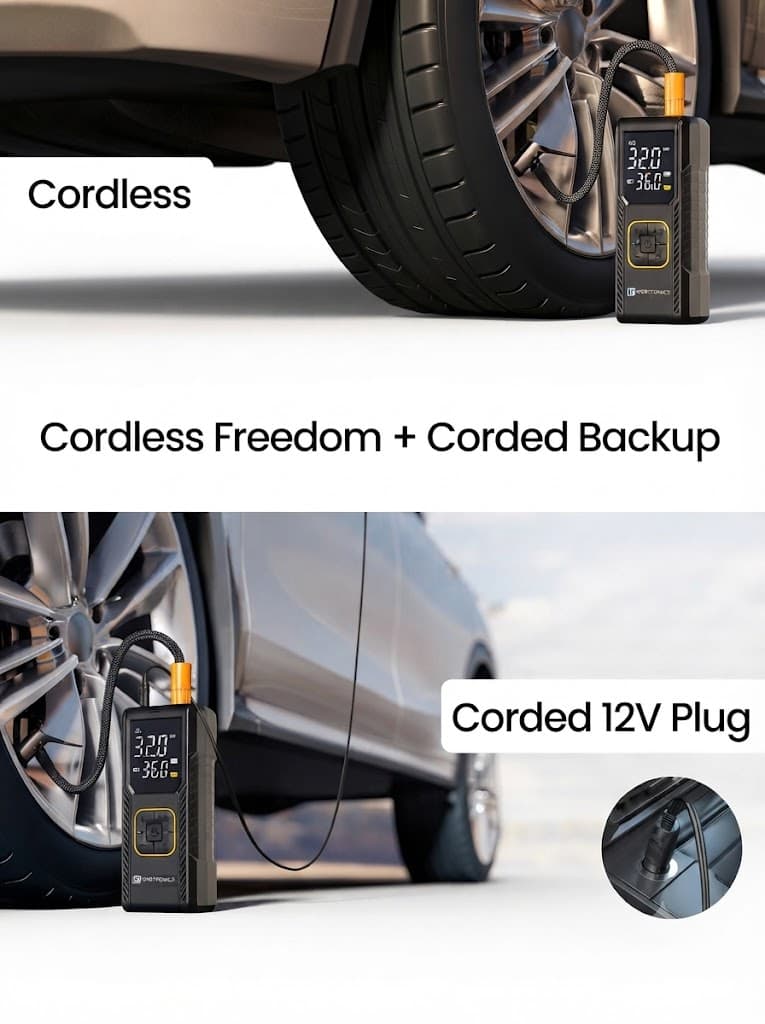 Vayu 9.0
Portable & Rechargeable Tyre Inflator | Type-C Fast Charging | LED Display | Auto Shut-Off | For Car, Bike & Sports Balls 4