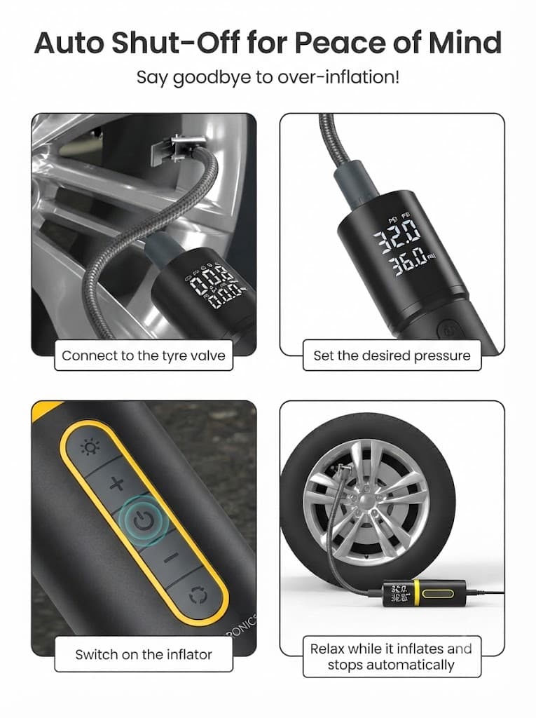 Vayu 5.0 Lite
150 PSI Corded Inflator | 3m Power Cord | Digital Display | Preset Modes | For Cars, Bikes, & Sport Balls 3