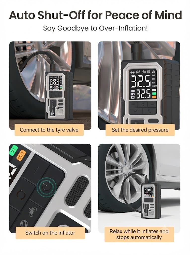 Vayu 10
Portable & Rechargeable Tyre Inflator | Type-C Fast Charging | LED Display | Auto Shut-Off | For Car, Bike & Sports Balls 4