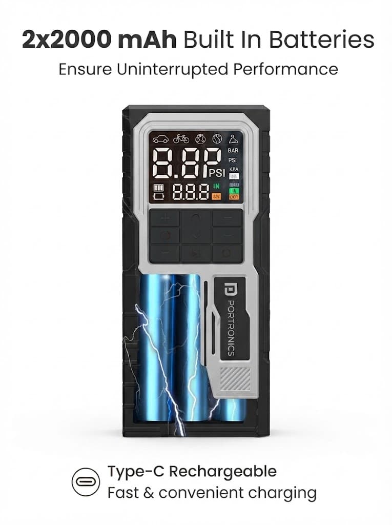 Vayu 10
Portable & Rechargeable Tyre Inflator | Type-C Fast Charging | LED Display | Auto Shut-Off | For Car, Bike & Sports Balls 5