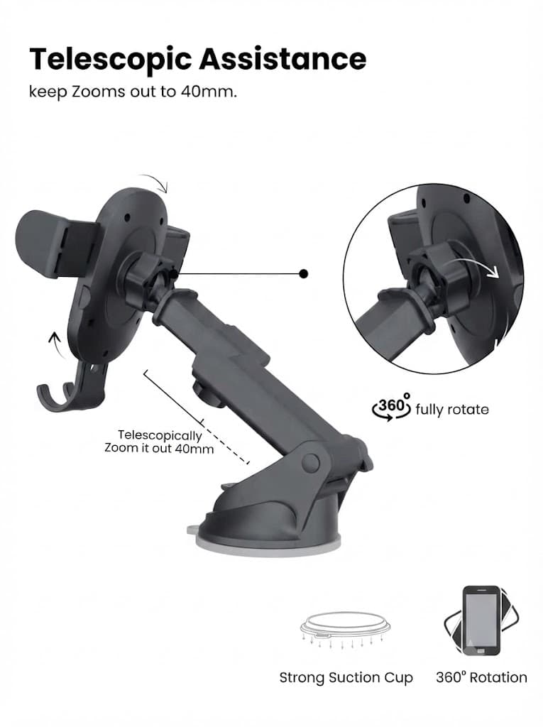 Clamp M2
Adjustable Height | 360° Rotation | Suction Cup Mount | 180° Pivot 3