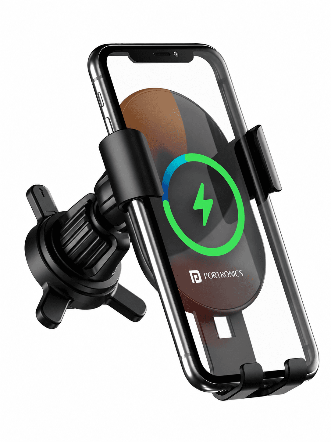 Portronics Charge Clamp 4 Wireless Car Charger with 15 Watts Fast Charging, AC Vent Mount, 360 Rotation, Strong Grip, Free Type-C Cable, Qi Charger for iPhone & Android Smartphones(Black) 4